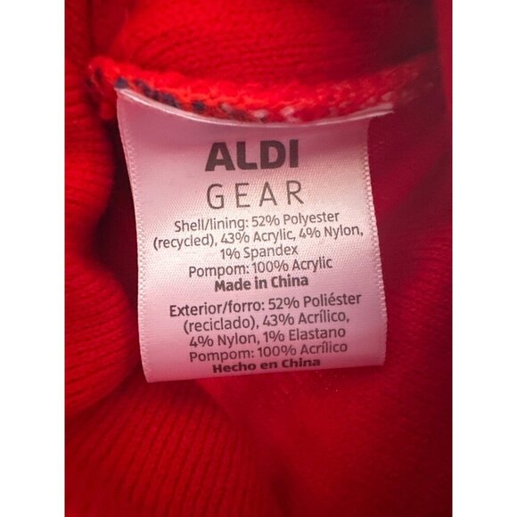 Aldi Gear Red & Multicolor Winter Beanie Hat With Pom - Picture 2 of 3